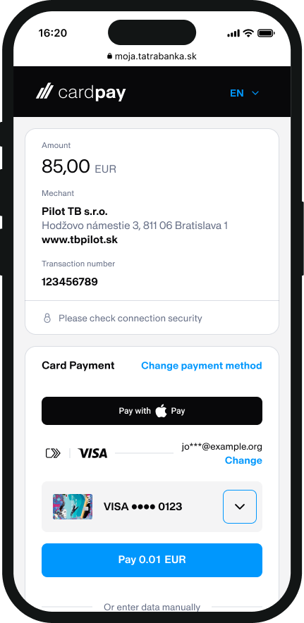 Payment via cardpay gateway | Tatra banka Payment via cardpay gateway