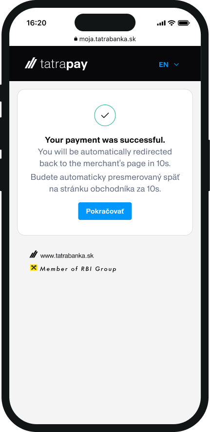 Payment result | Tatra banka Payment result