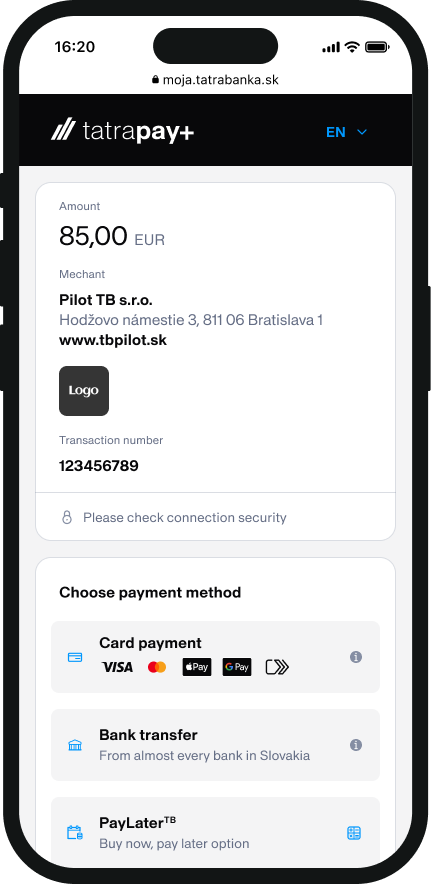 Choosing a payment method in tatrapay plus | Tatra banka Choosing a payment method in tatrapay plus